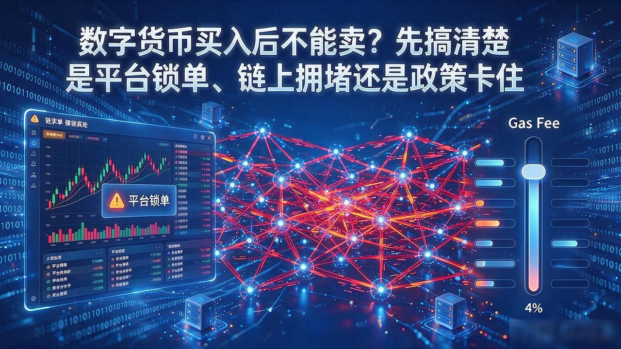 数字货币买入后不能卖?先搞清楚是平台锁单、链上拥堵还是政策卡住